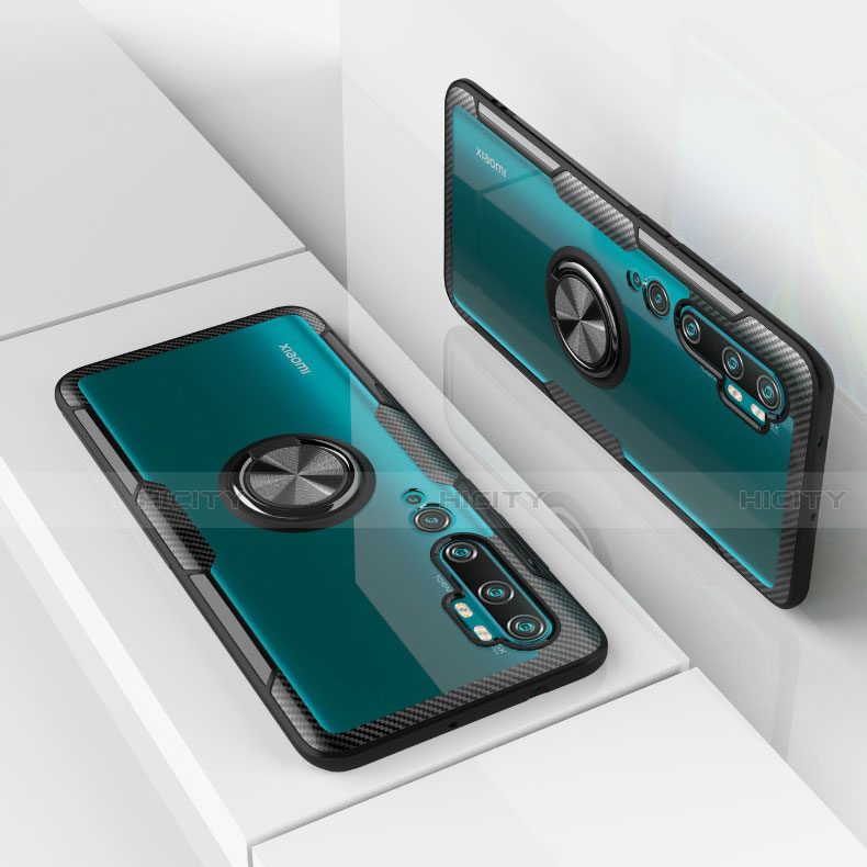 Custodia Silicone Trasparente Ultra Slim Cover Morbida con Magnetico Anello Supporto D01 per Xiaomi Mi Note 10