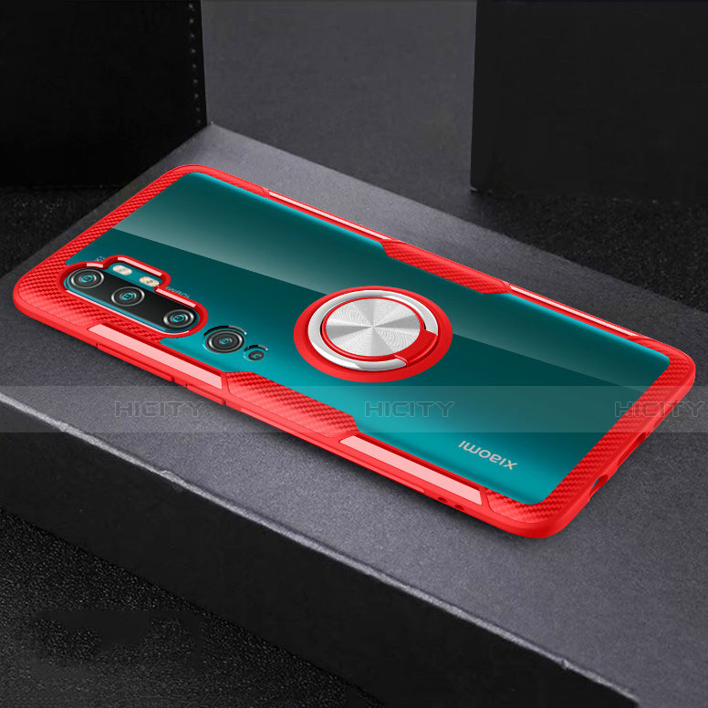 Custodia Silicone Trasparente Ultra Slim Cover Morbida con Magnetico Anello Supporto D01 per Xiaomi Mi Note 10 Rosso