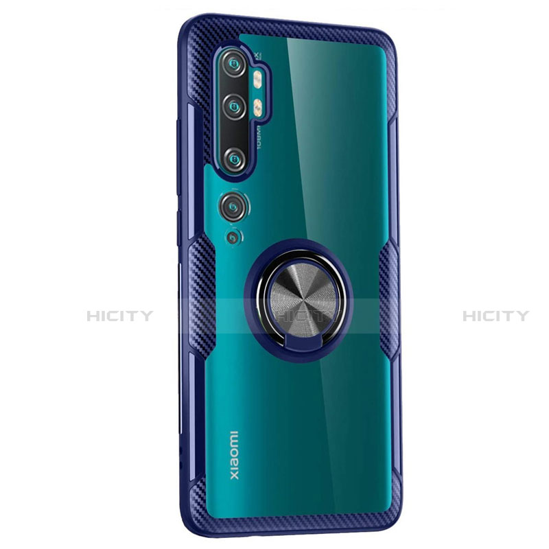 Custodia Silicone Trasparente Ultra Slim Cover Morbida con Magnetico Anello Supporto D02 per Xiaomi Mi Note 10