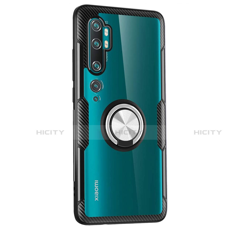 Custodia Silicone Trasparente Ultra Slim Cover Morbida con Magnetico Anello Supporto D02 per Xiaomi Mi Note 10