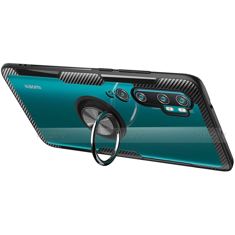 Custodia Silicone Trasparente Ultra Slim Cover Morbida con Magnetico Anello Supporto D02 per Xiaomi Mi Note 10 Pro
