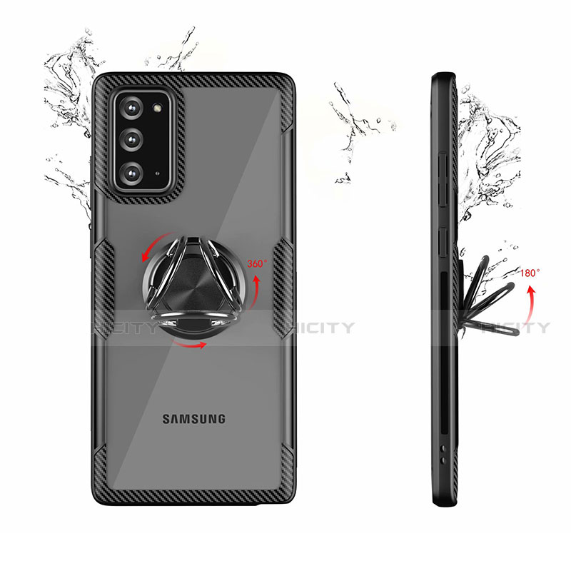 Custodia Silicone Trasparente Ultra Slim Cover Morbida con Magnetico Anello Supporto N01 per Samsung Galaxy Note 20 5G