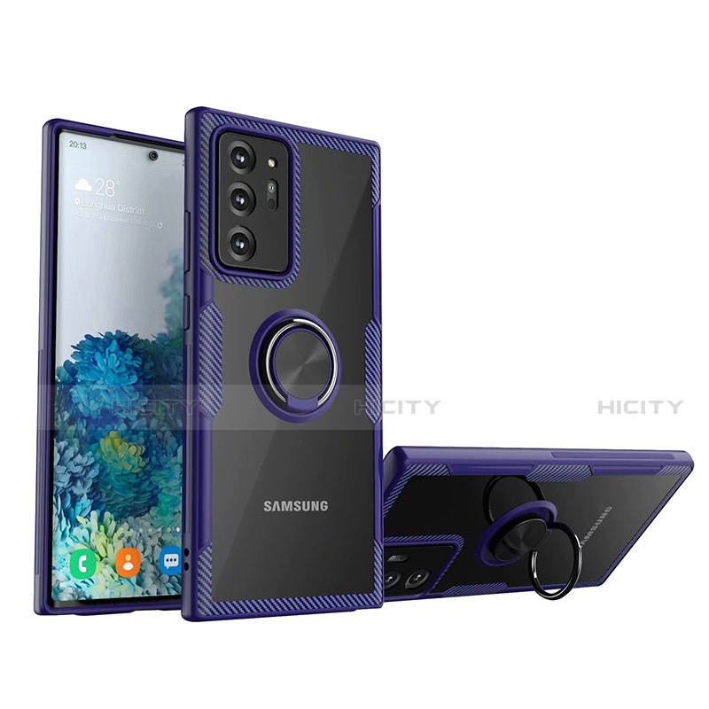 Custodia Silicone Trasparente Ultra Slim Cover Morbida con Magnetico Anello Supporto N01 per Samsung Galaxy Note 20 Ultra 5G Blu