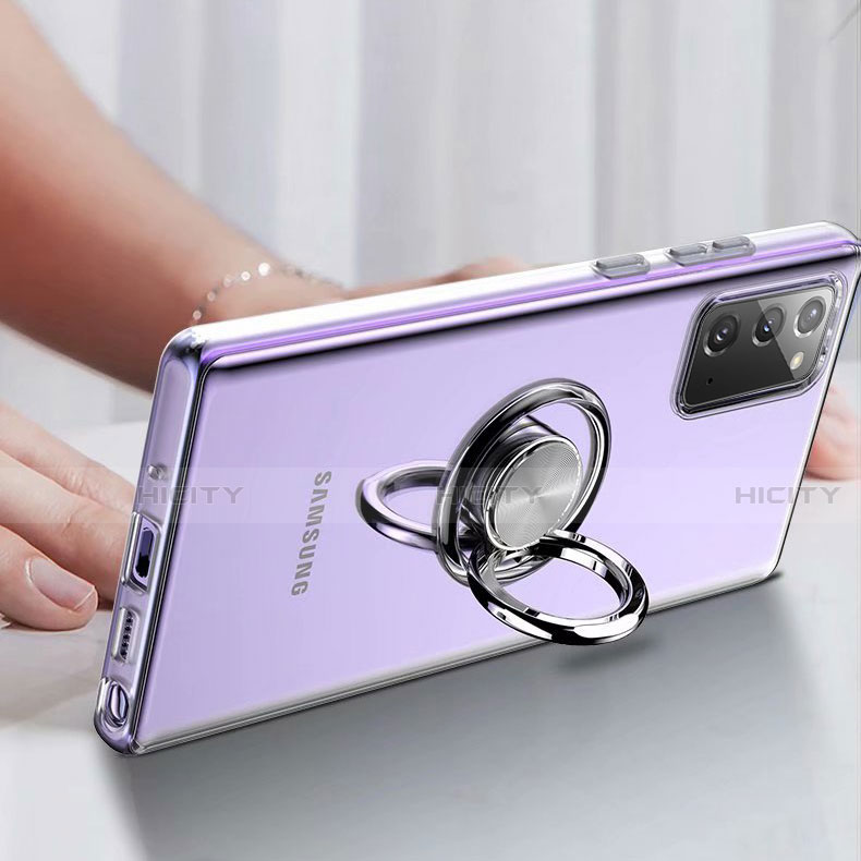 Custodia Silicone Trasparente Ultra Slim Cover Morbida con Magnetico Anello Supporto N02 per Samsung Galaxy Note 20 5G