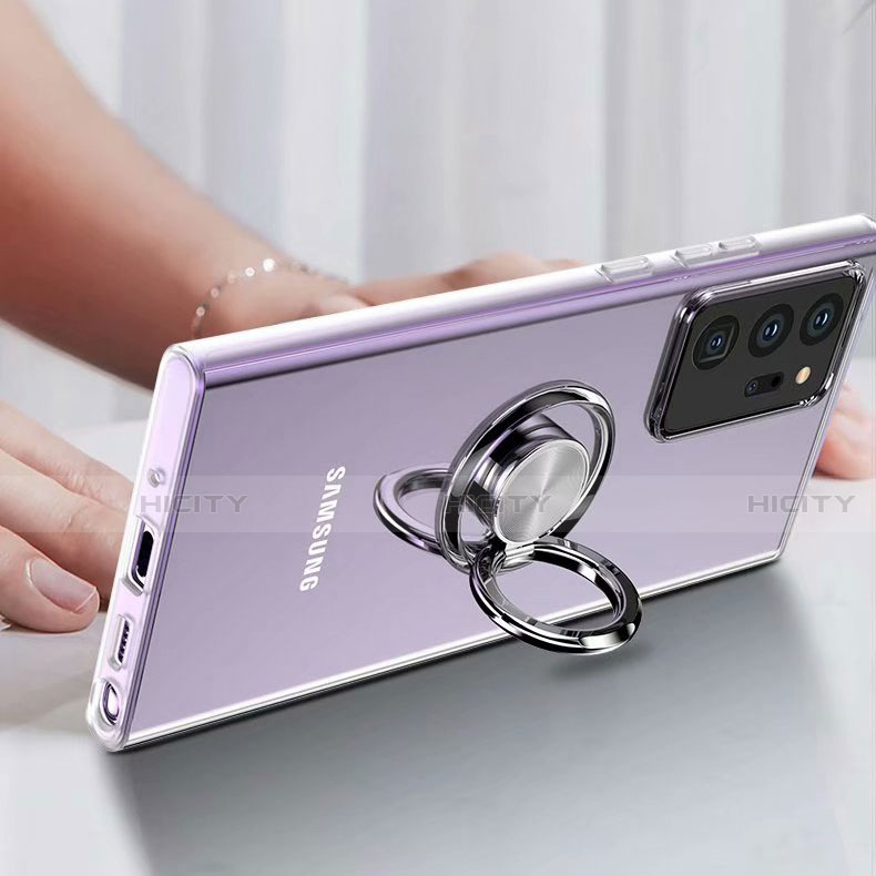 Custodia Silicone Trasparente Ultra Slim Cover Morbida con Magnetico Anello Supporto N02 per Samsung Galaxy Note 20 Ultra 5G