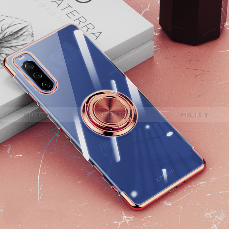 Custodia Silicone Trasparente Ultra Slim Cover Morbida con Magnetico Anello Supporto per Sony Xperia 10 III
