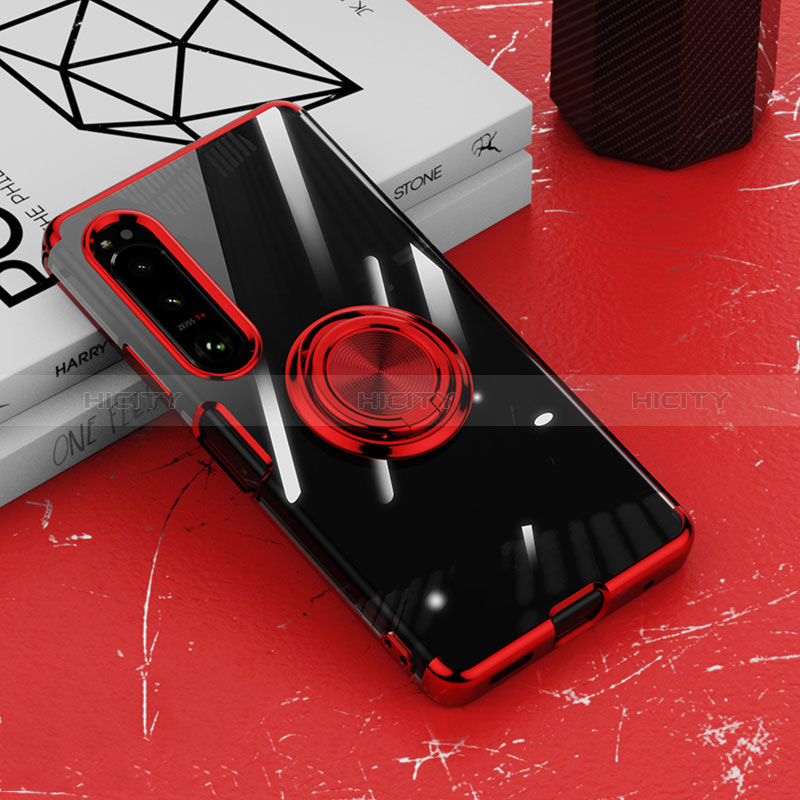 Custodia Silicone Trasparente Ultra Slim Cover Morbida con Magnetico Anello Supporto per Sony Xperia 10 IV