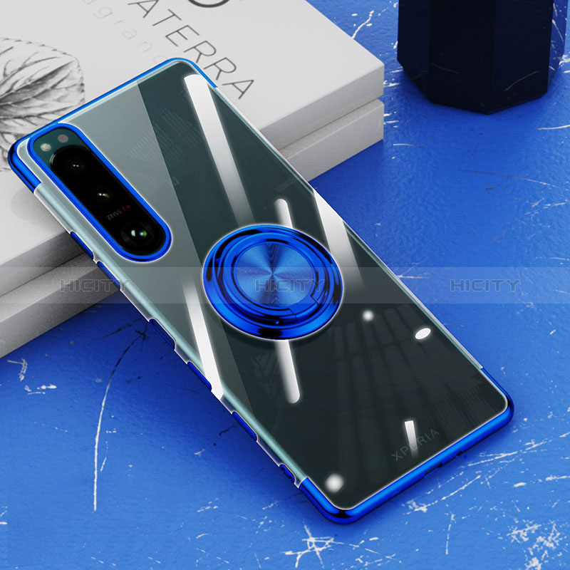 Custodia Silicone Trasparente Ultra Slim Cover Morbida con Magnetico Anello Supporto per Sony Xperia 5 III