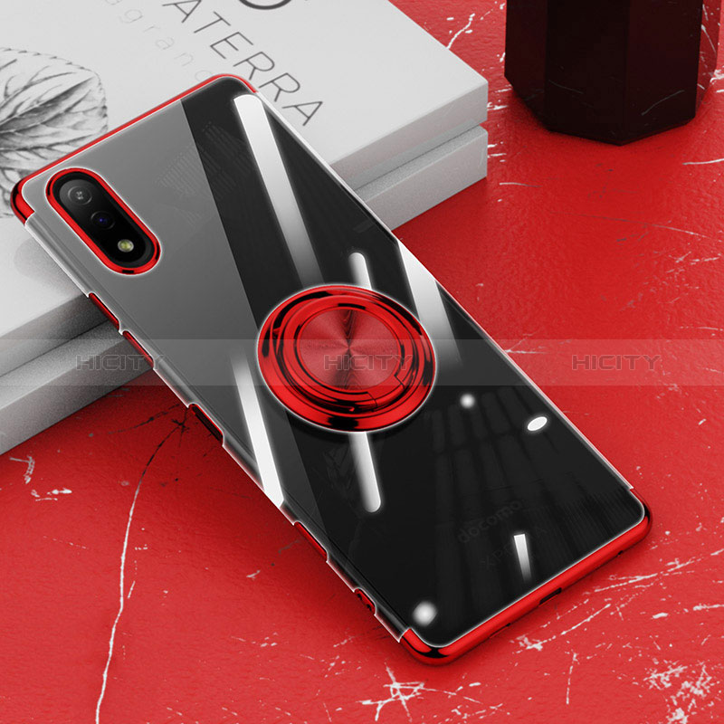 Custodia Silicone Trasparente Ultra Slim Cover Morbida con Magnetico Anello Supporto per Sony Xperia Ace II SO-41B Rosso