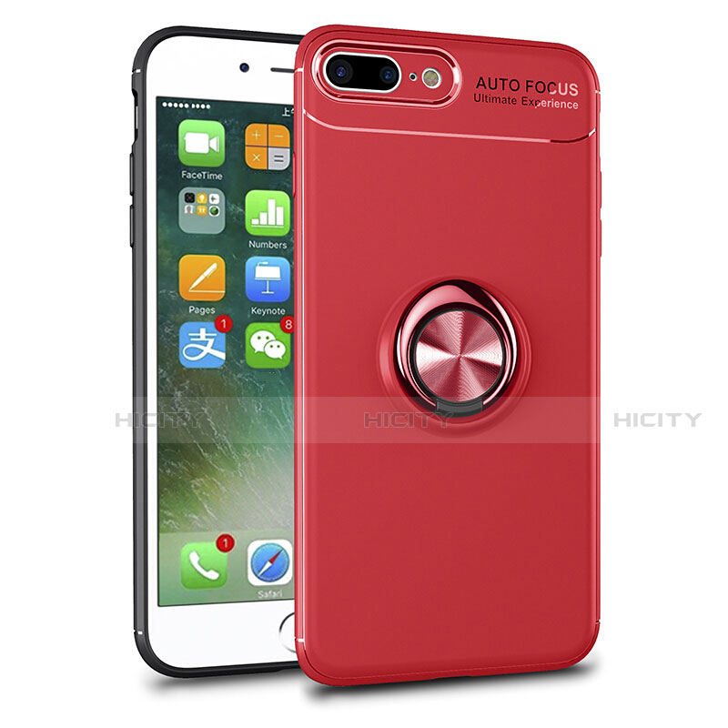 Custodia Silicone Trasparente Ultra Slim Cover Morbida con Magnetico Anello Supporto S01 per Apple iPhone 7 Plus Rosso