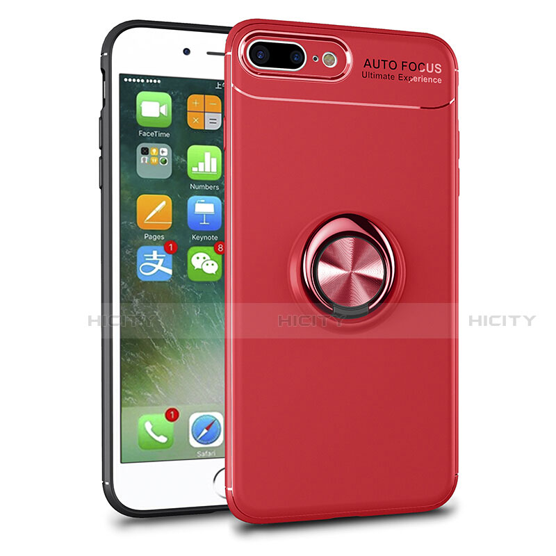 Custodia Silicone Trasparente Ultra Slim Cover Morbida con Magnetico Anello Supporto S01 per Apple iPhone 8 Plus Rosso