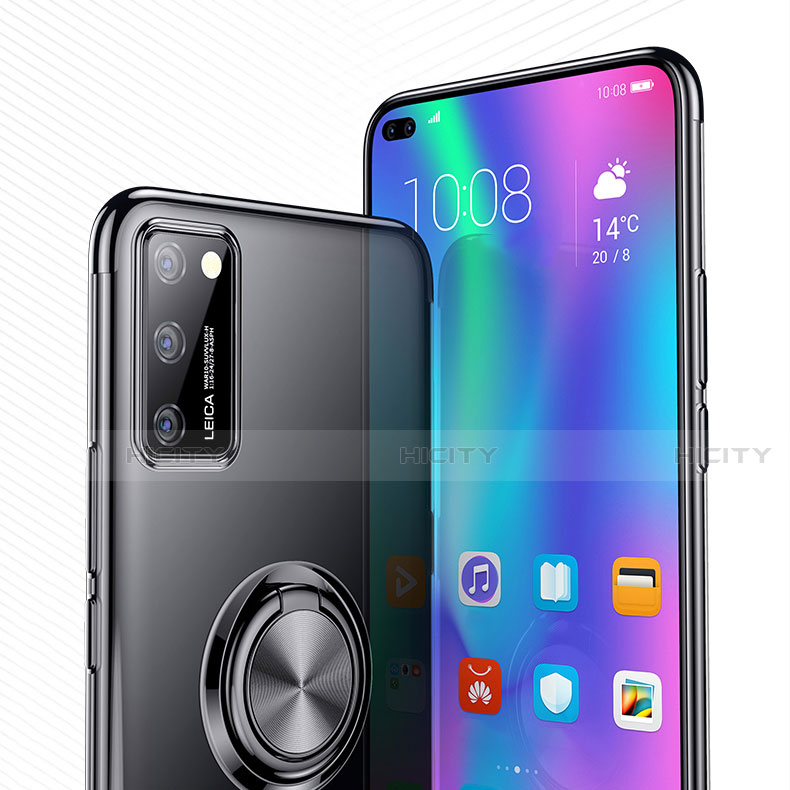 Custodia Silicone Trasparente Ultra Slim Cover Morbida con Magnetico Anello Supporto S01 per Huawei Honor V30 Pro 5G