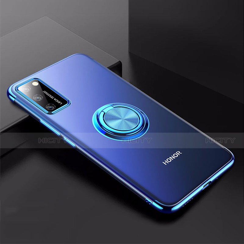 Custodia Silicone Trasparente Ultra Slim Cover Morbida con Magnetico Anello Supporto S01 per Huawei Honor V30 Pro 5G