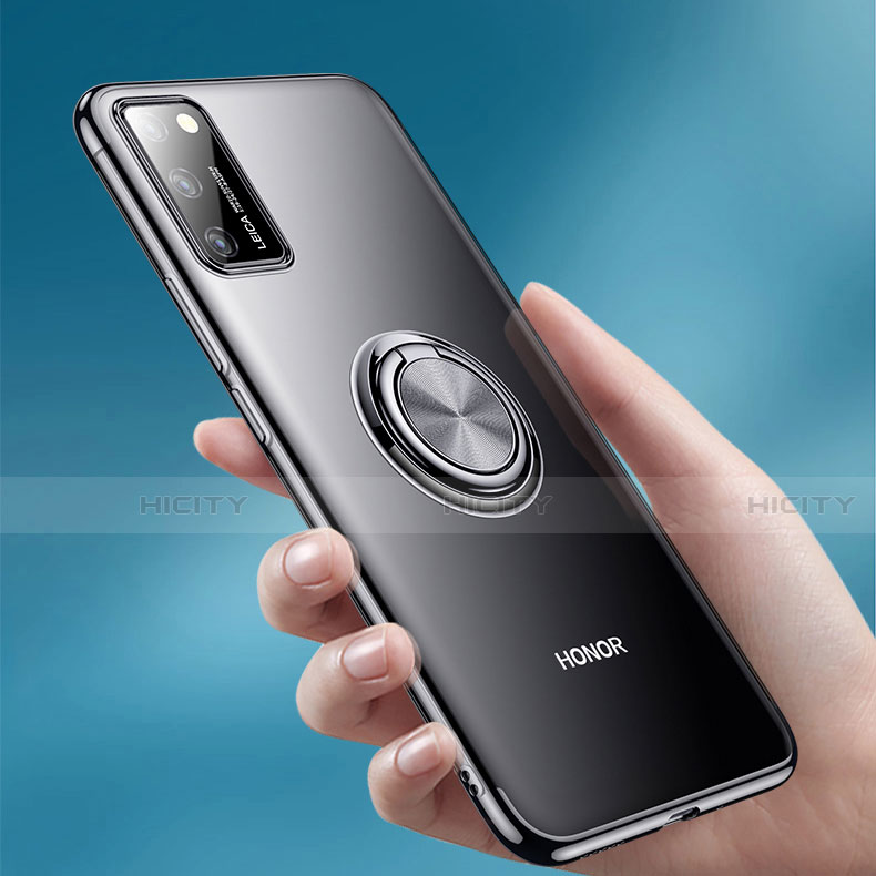 Custodia Silicone Trasparente Ultra Slim Cover Morbida con Magnetico Anello Supporto S01 per Huawei Honor View 30 5G