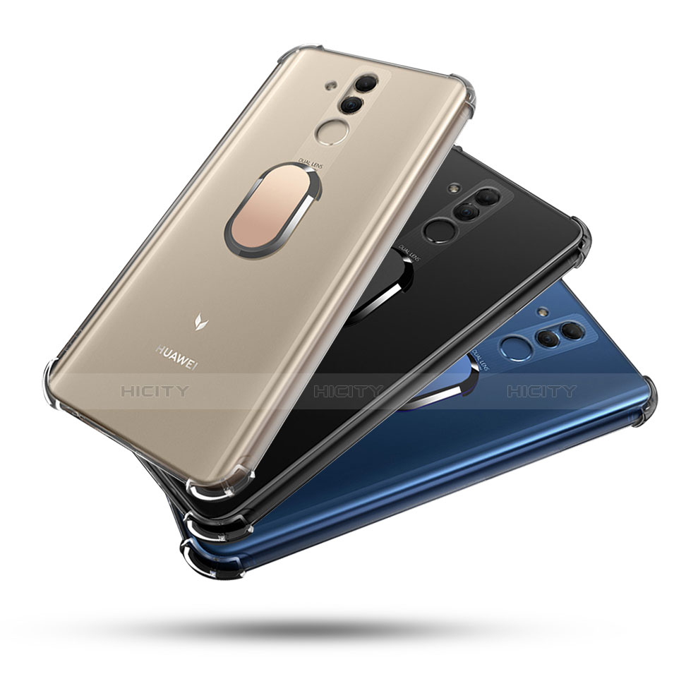 Custodia Silicone Trasparente Ultra Slim Cover Morbida con Magnetico Anello Supporto S01 per Huawei Mate 20 Lite