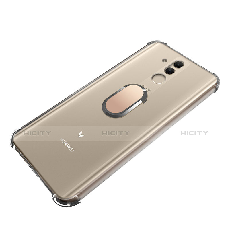 Custodia Silicone Trasparente Ultra Slim Cover Morbida con Magnetico Anello Supporto S01 per Huawei Mate 20 Lite