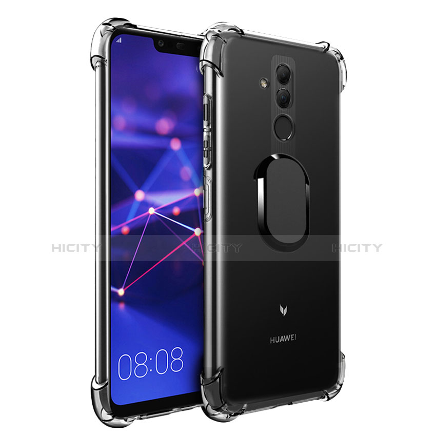 Custodia Silicone Trasparente Ultra Slim Cover Morbida con Magnetico Anello Supporto S01 per Huawei Mate 20 Lite Nero