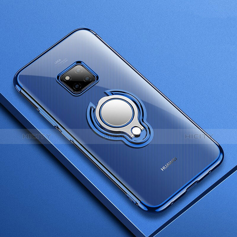 Custodia Silicone Trasparente Ultra Slim Cover Morbida con Magnetico Anello Supporto S01 per Huawei Mate 20 Pro Blu