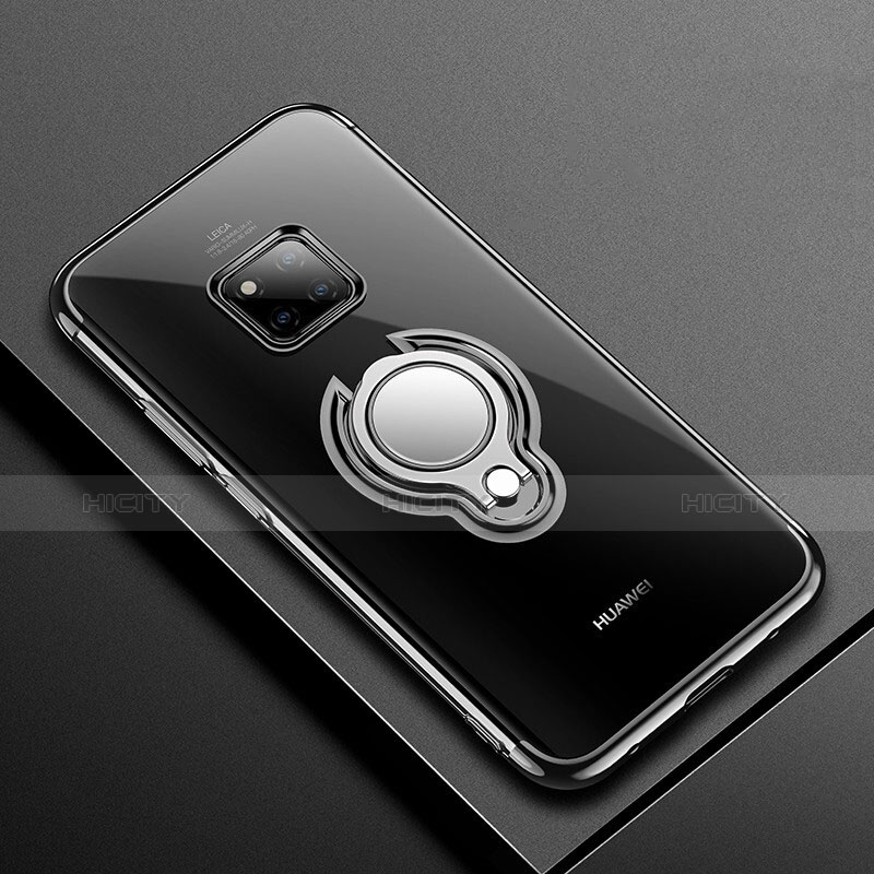 Custodia Silicone Trasparente Ultra Slim Cover Morbida con Magnetico Anello Supporto S01 per Huawei Mate 20 Pro Nero