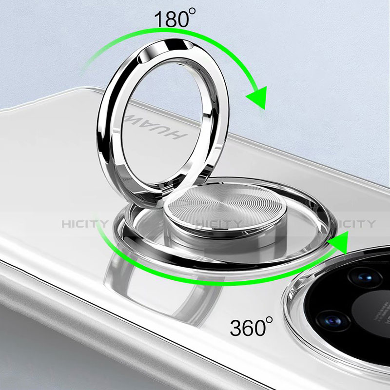 Custodia Silicone Trasparente Ultra Slim Cover Morbida con Magnetico Anello Supporto S01 per Huawei Mate 40