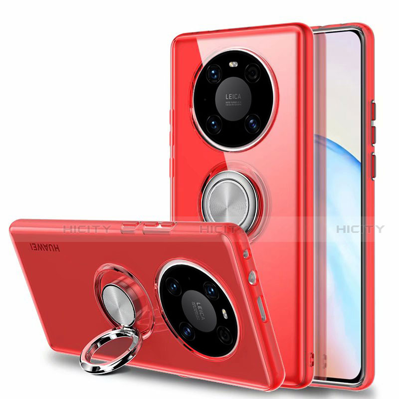 Custodia Silicone Trasparente Ultra Slim Cover Morbida con Magnetico Anello Supporto S01 per Huawei Mate 40E Pro 4G Rosso