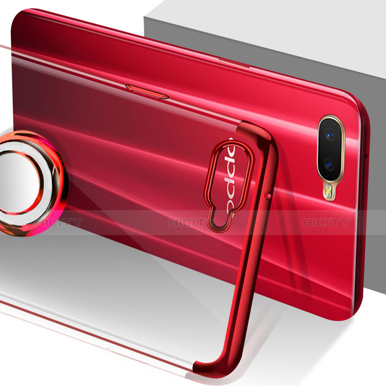 Custodia Silicone Trasparente Ultra Slim Cover Morbida con Magnetico Anello Supporto S01 per Oppo R17 Neo