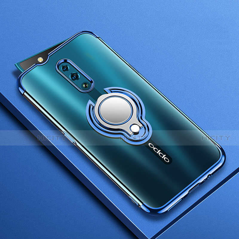 Custodia Silicone Trasparente Ultra Slim Cover Morbida con Magnetico Anello Supporto S01 per Oppo Reno Blu