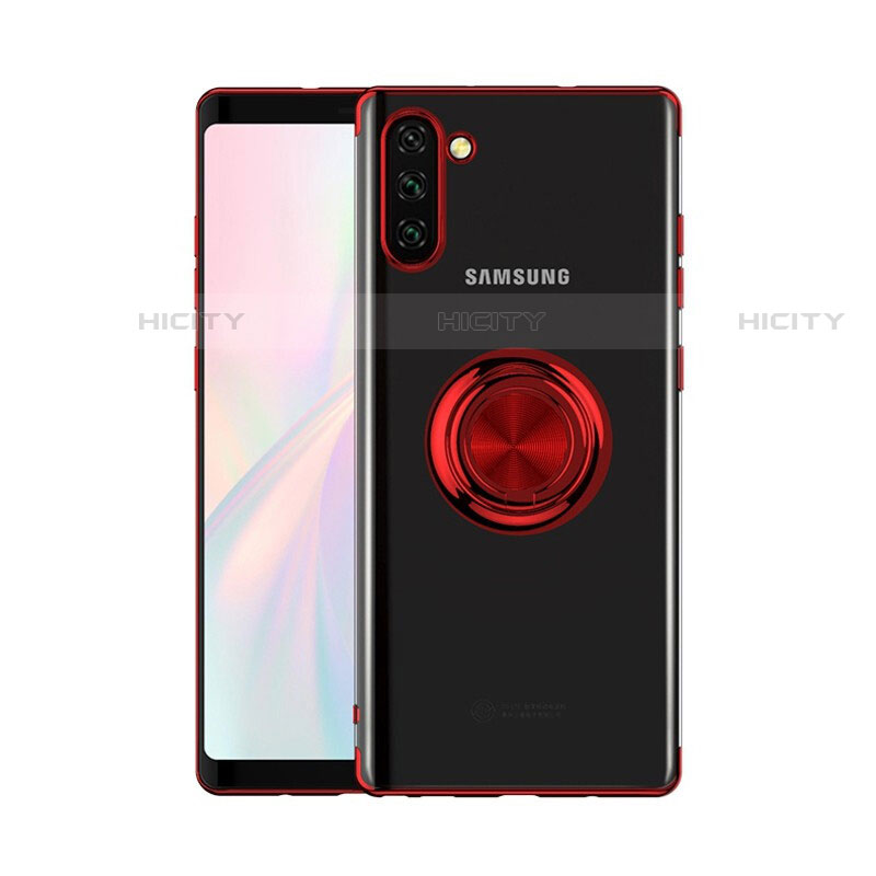 Custodia Silicone Trasparente Ultra Slim Cover Morbida con Magnetico Anello Supporto S01 per Samsung Galaxy Note 10 5G Rosso