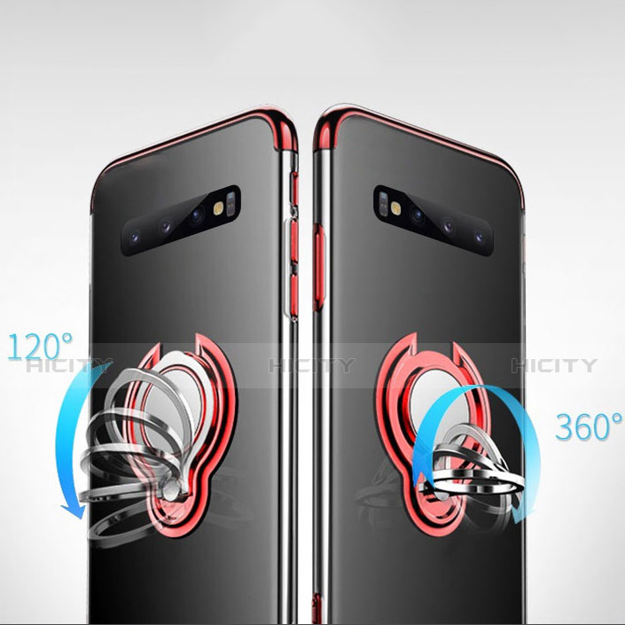 Custodia Silicone Trasparente Ultra Slim Cover Morbida con Magnetico Anello Supporto S01 per Samsung Galaxy S10 Plus