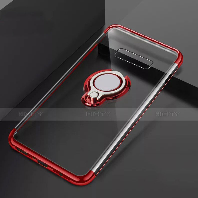 Custodia Silicone Trasparente Ultra Slim Cover Morbida con Magnetico Anello Supporto S01 per Samsung Galaxy S10 Plus Rosso
