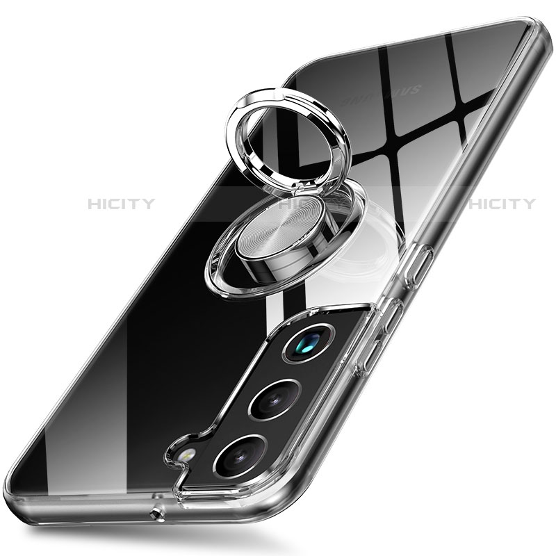 Custodia Silicone Trasparente Ultra Slim Cover Morbida con Magnetico Anello Supporto S01 per Samsung Galaxy S22 5G