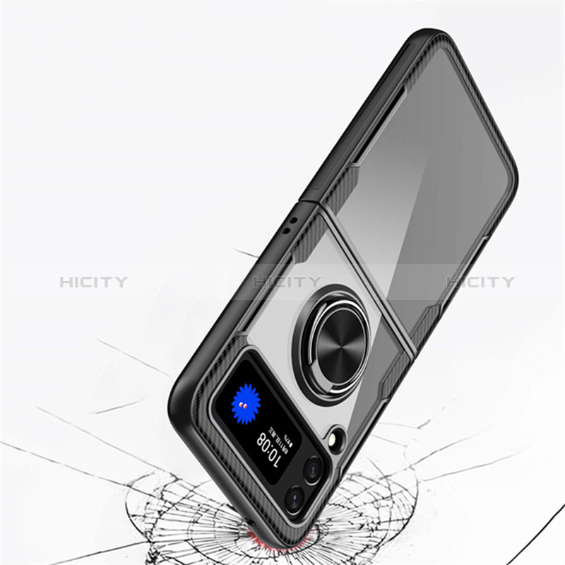 Custodia Silicone Trasparente Ultra Slim Cover Morbida con Magnetico Anello Supporto S01 per Samsung Galaxy Z Flip3 5G