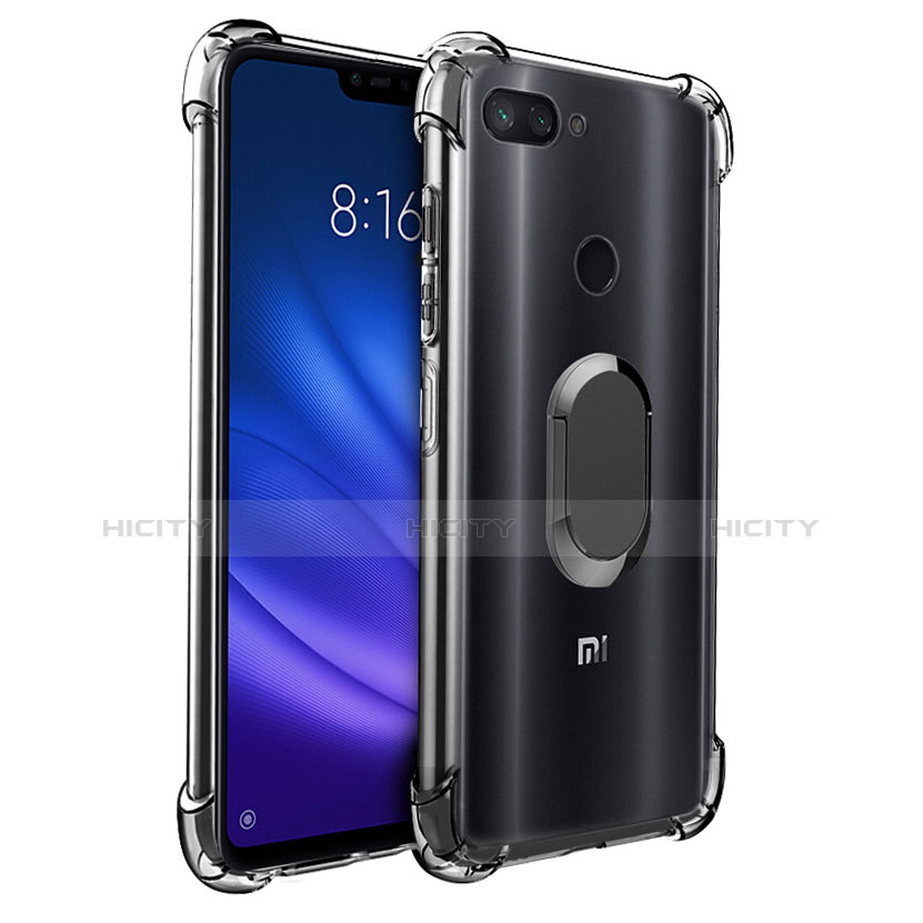 Custodia Silicone Trasparente Ultra Slim Cover Morbida con Magnetico Anello Supporto S01 per Xiaomi Mi 8 Lite Nero