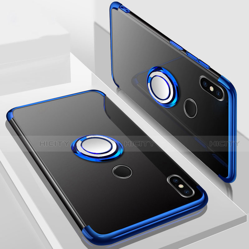 Custodia Silicone Trasparente Ultra Slim Cover Morbida con Magnetico Anello Supporto S01 per Xiaomi Mi A2 Lite Blu