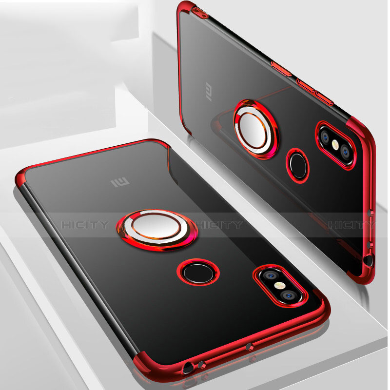 Custodia Silicone Trasparente Ultra Slim Cover Morbida con Magnetico Anello Supporto S01 per Xiaomi Mi Max 3 Rosso