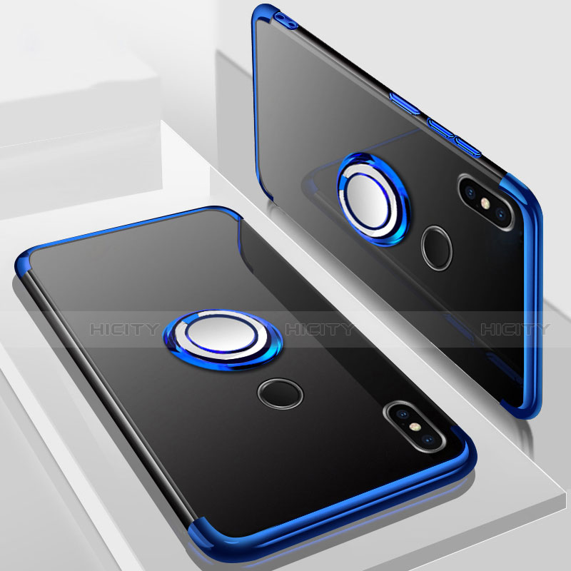 Custodia Silicone Trasparente Ultra Slim Cover Morbida con Magnetico Anello Supporto S01 per Xiaomi Redmi 6 Pro Blu