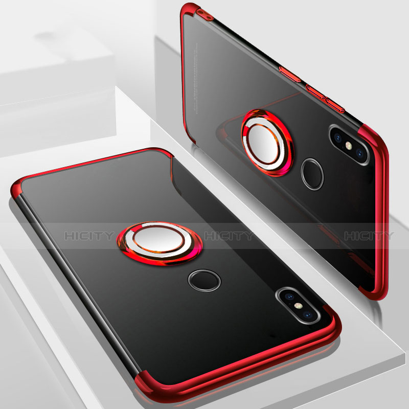 Custodia Silicone Trasparente Ultra Slim Cover Morbida con Magnetico Anello Supporto S01 per Xiaomi Redmi 6 Pro Rosso