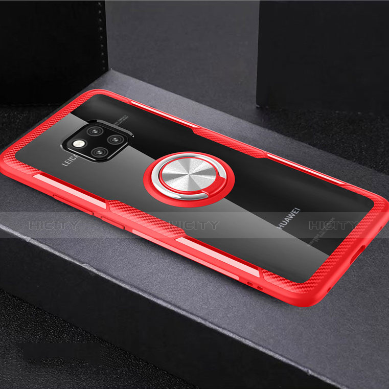 Custodia Silicone Trasparente Ultra Slim Cover Morbida con Magnetico Anello Supporto S02 per Huawei Mate 20 Pro Rosso