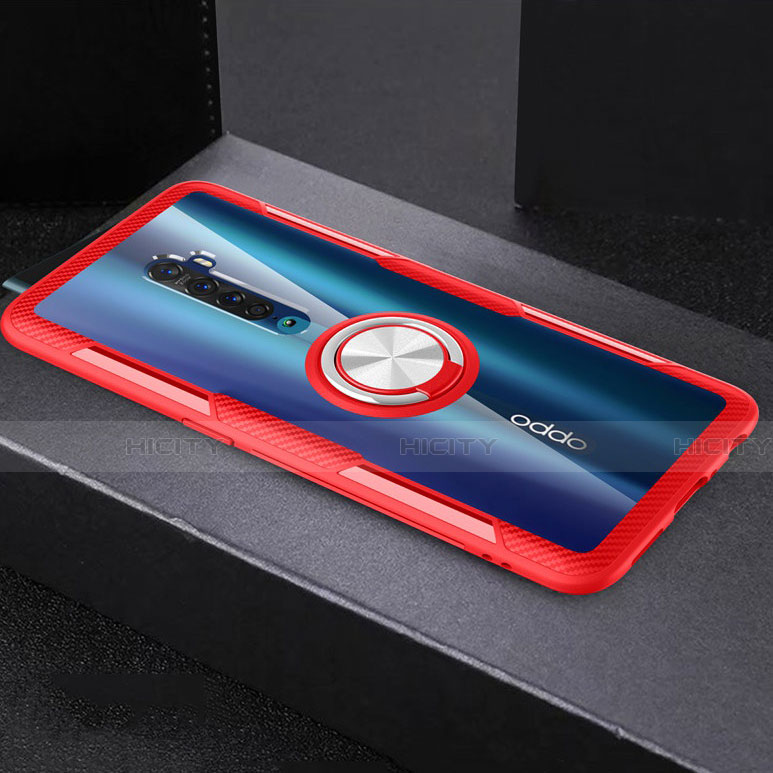 Custodia Silicone Trasparente Ultra Slim Cover Morbida con Magnetico Anello Supporto S02 per Oppo Reno2 Rosso