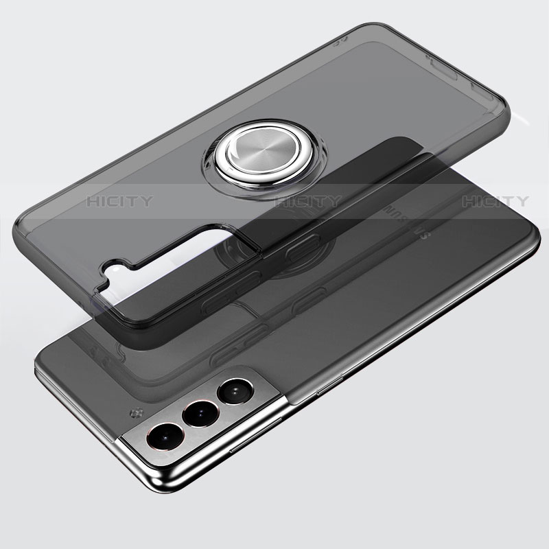 Custodia Silicone Trasparente Ultra Slim Cover Morbida con Magnetico Anello Supporto S02 per Samsung Galaxy S21 5G