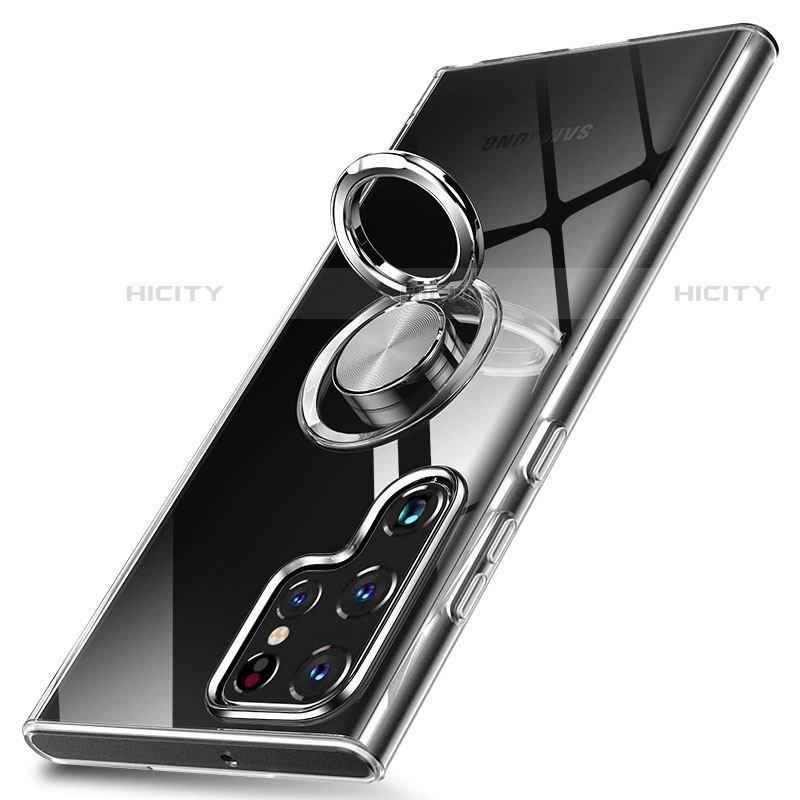 Custodia Silicone Trasparente Ultra Slim Cover Morbida con Magnetico Anello Supporto S04 per Samsung Galaxy S21 Ultra 5G
