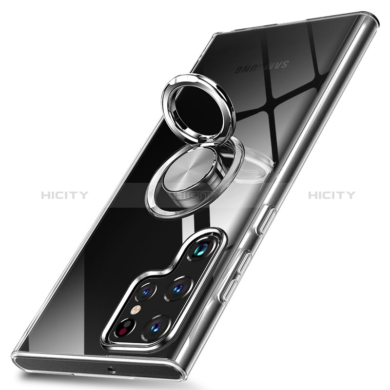 Custodia Silicone Trasparente Ultra Slim Cover Morbida con Magnetico Anello Supporto S04 per Samsung Galaxy S24 Ultra 5G