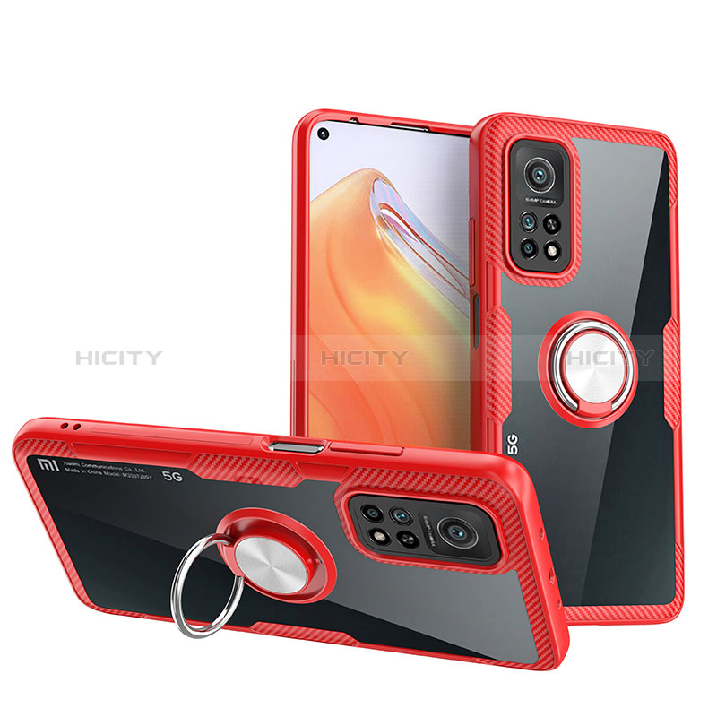 Custodia Silicone Trasparente Ultra Slim Cover Morbida con Magnetico Anello Supporto ZL1 per Xiaomi Mi 10T 5G Rosso