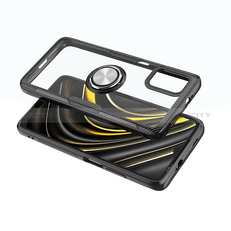 Custodia Silicone Trasparente Ultra Slim Cover Morbida con Magnetico Anello Supporto ZL1 per Xiaomi Poco M3