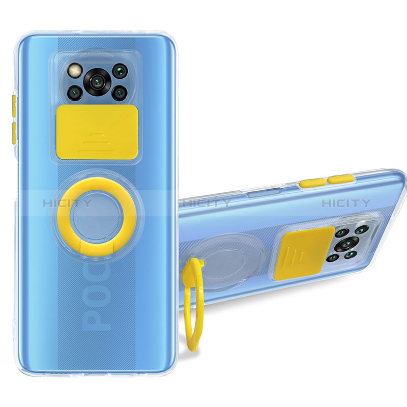 Custodia Silicone Trasparente Ultra Slim Cover Morbida con Supporto MJ1 per Xiaomi Poco X3 NFC Giallo