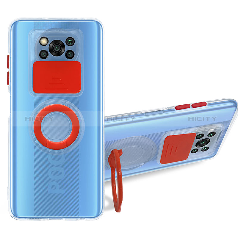 Custodia Silicone Trasparente Ultra Slim Cover Morbida con Supporto MJ1 per Xiaomi Poco X3 NFC Rosso