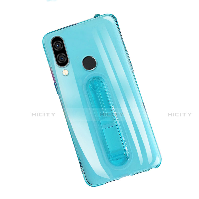 Custodia Silicone Trasparente Ultra Slim Cover Morbida con Supporto S01 per Huawei P20 Lite Blu