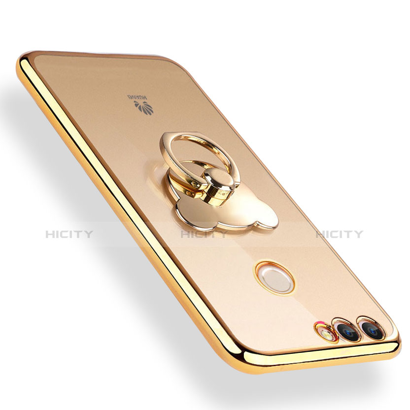 Custodia Silicone Trasparente Ultra Slim Morbida con Anello Supporto per Huawei Enjoy 8 Plus Oro