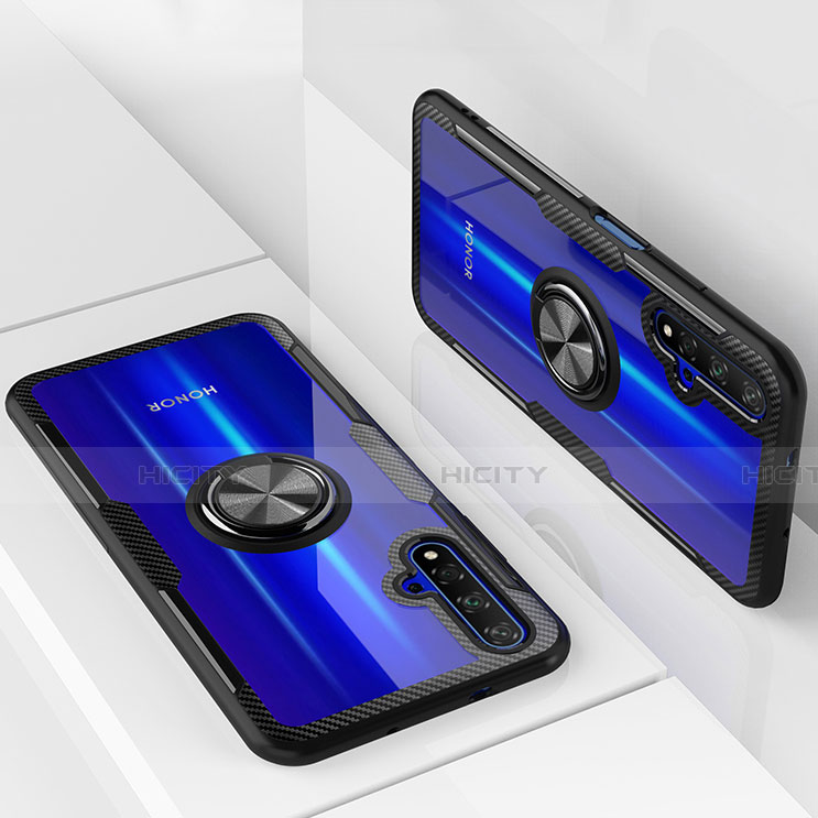 Custodia Silicone Trasparente Ultra Slim Morbida con Anello Supporto per Huawei Honor 20 Nero