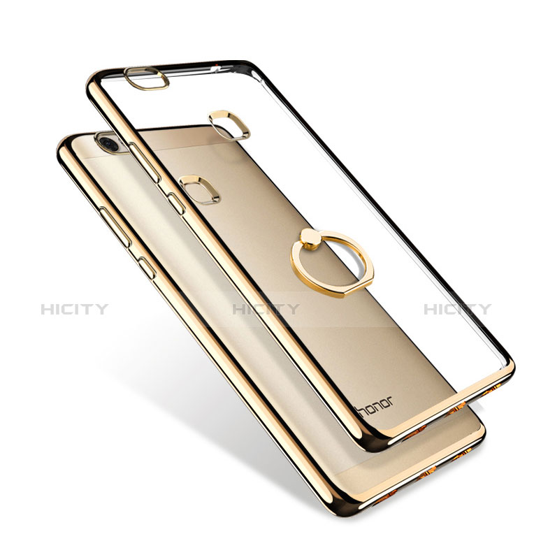 Custodia Silicone Trasparente Ultra Slim Morbida con Anello Supporto per Huawei Honor Note 8 Oro